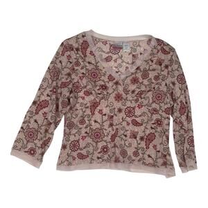 No Boundaries juniors large y2k vintage Floral V-Neck shirt pink white whimsi gi